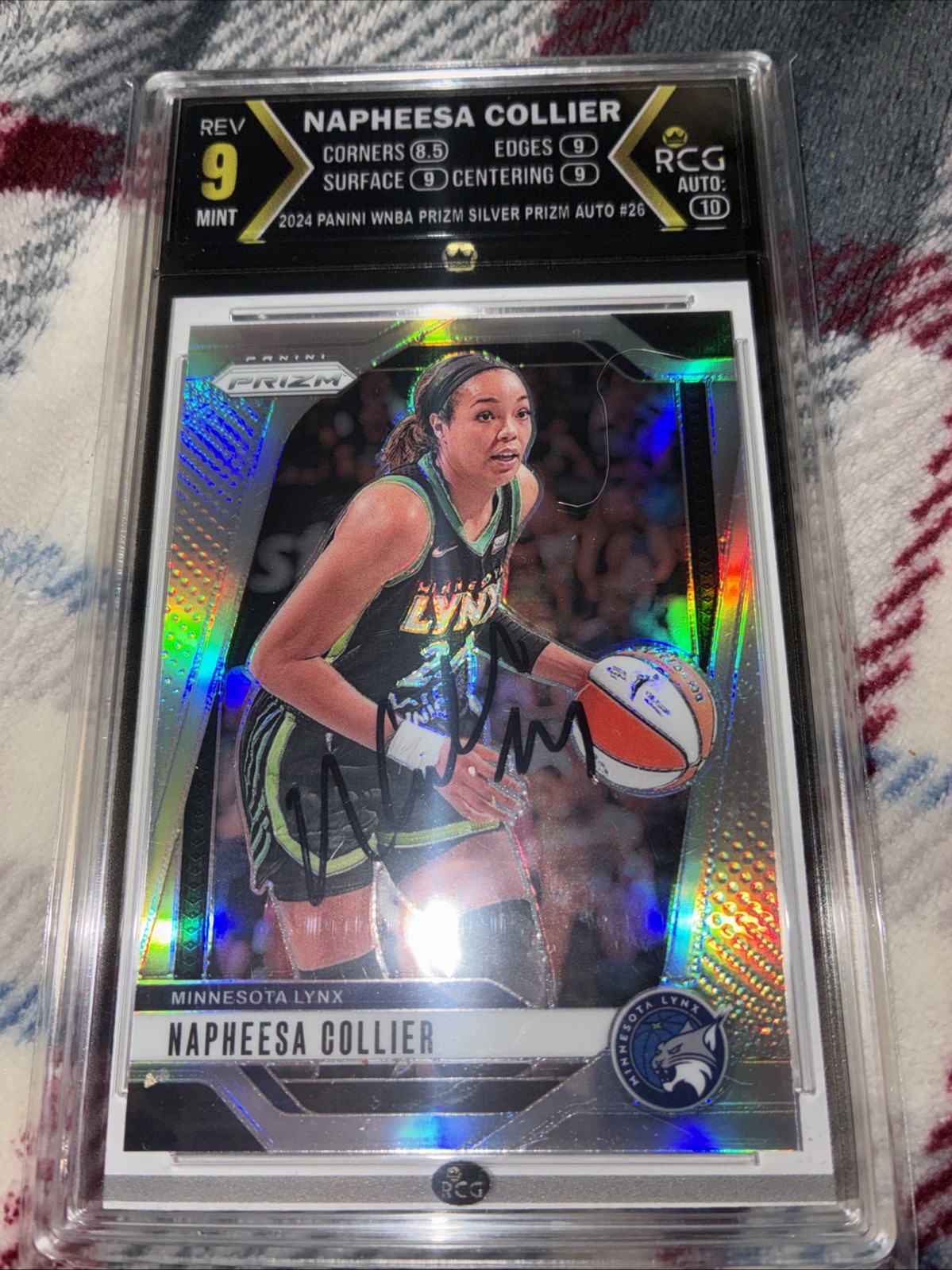 Panini Silver Prism Hand Signed Auto Napheesa Collier WNBA Card Graded 9 view 2