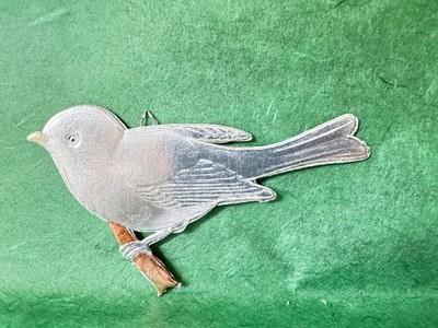 Christbaumschmuck Dresdner Pappe Ornament Vogel Bird Spatz Silber Anhänger
