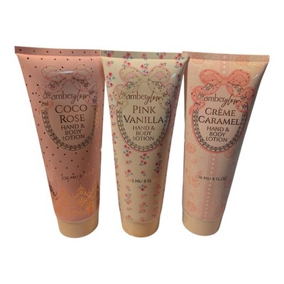 Amber Glow 3 Piece Hand & Lotion Set Coco Rose, Pink Vanilla & Creme Caramel