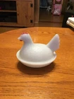 Vintage Hen on Nest Glass Dish Milk Glass 4.5"