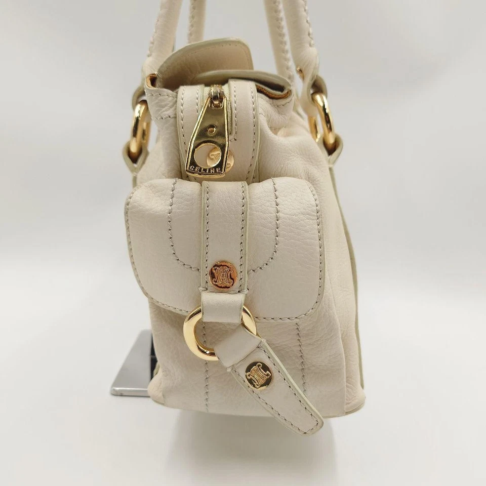Auténtico bolso de mano CELINE bolso boogie cuero blanco Foto 3 de 4