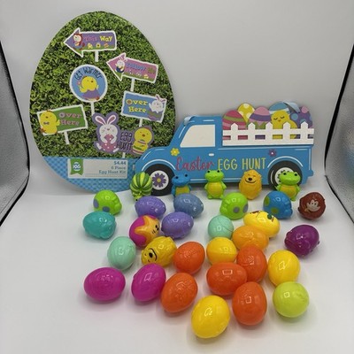Easter Egg Hunt Sign & Egg Bundle 31 Eggs & 7 Signs Spring Colorful