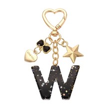 Cute Initial Letter Keychain, Letter-W Keychains for Women Girls Bling Black