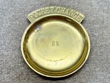 VINTAGE BRASS POCKET CHANGE DISH TRAY COIN HOLDER VALET ORGANISE ENGRAVED HN