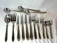 14 MIKASA ESTASI GOLD STAINLESS STEEL SPOON KNIFE FORK SLOTTED & MEAT -FREE SHIP