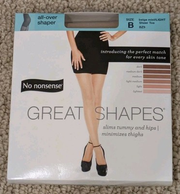 No Nonsense All Over Shaper Pantyhose Sz B Sheer Toe Light Beige Mist Slimming 