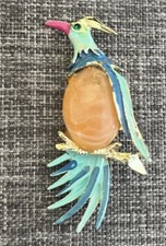 VINTAGE Enamel & light Peach JELLY BELLY BROOCH PIN  PARADISE BIRD