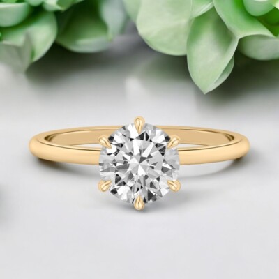Rundschliff 1 kt IGI Lab Grown Diamant Verlobungsring 14 K Gelbgold