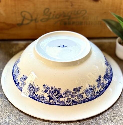 Antique Minton England "Genevese" LG Blue White Willow Serving Bowl 15" D - Picture 17 of 23