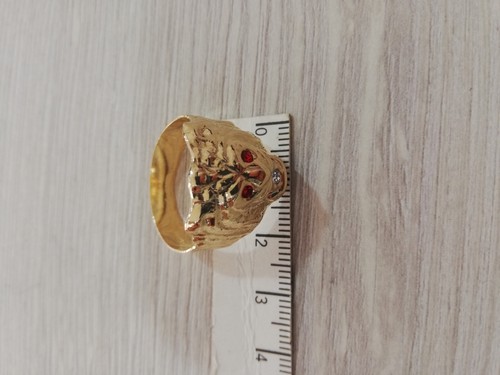 Anello uomo testa leone in oro giallo 750 18 kt con zirconi bianchi e rossi new - Foto 8 di 12