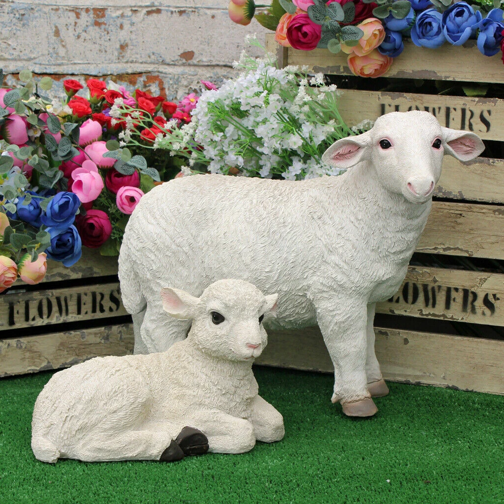 White Sheep Lamb Garden Ornament Statue Farmyard Animal Lawn Statue Patio D cor