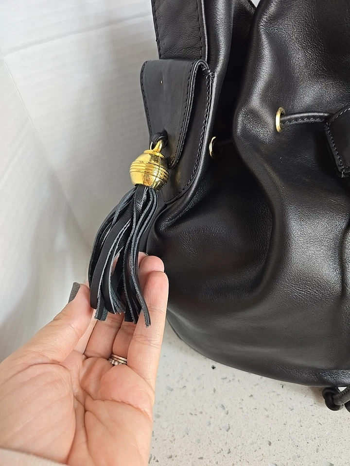 Bolso de mano estilo cubo de cuero vintage FRANCESCO BIASIA bolso con agarre borla con cordón Foto 4 de 4