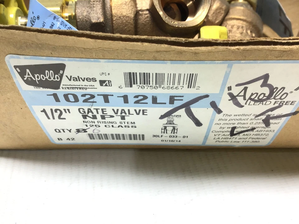 Apollo 102T12LF Bronze Gate Valve 1/2 in NPT 670750686672 Non Rising Stem - Image 3 of 4