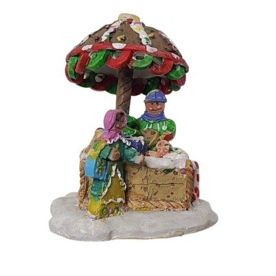 Rare Gingerfrost Lane 2005 Christmas Village Market Umbrella Gift Vendor  Figure