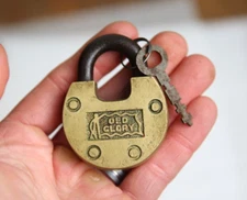 Antique Old Glory Brass Padlock w/ Key old Vintage Lock tool box display case