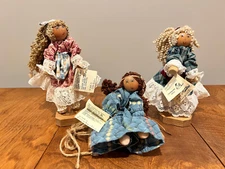 Quirky Curly Hair Clothespin Dolls with Swing - Set of 3 by Lucas Collectibles