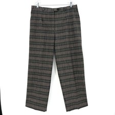 Sag Harbor Woman Pants Gray and Red Plaid Slacks Pockets Button Zipper Elastic