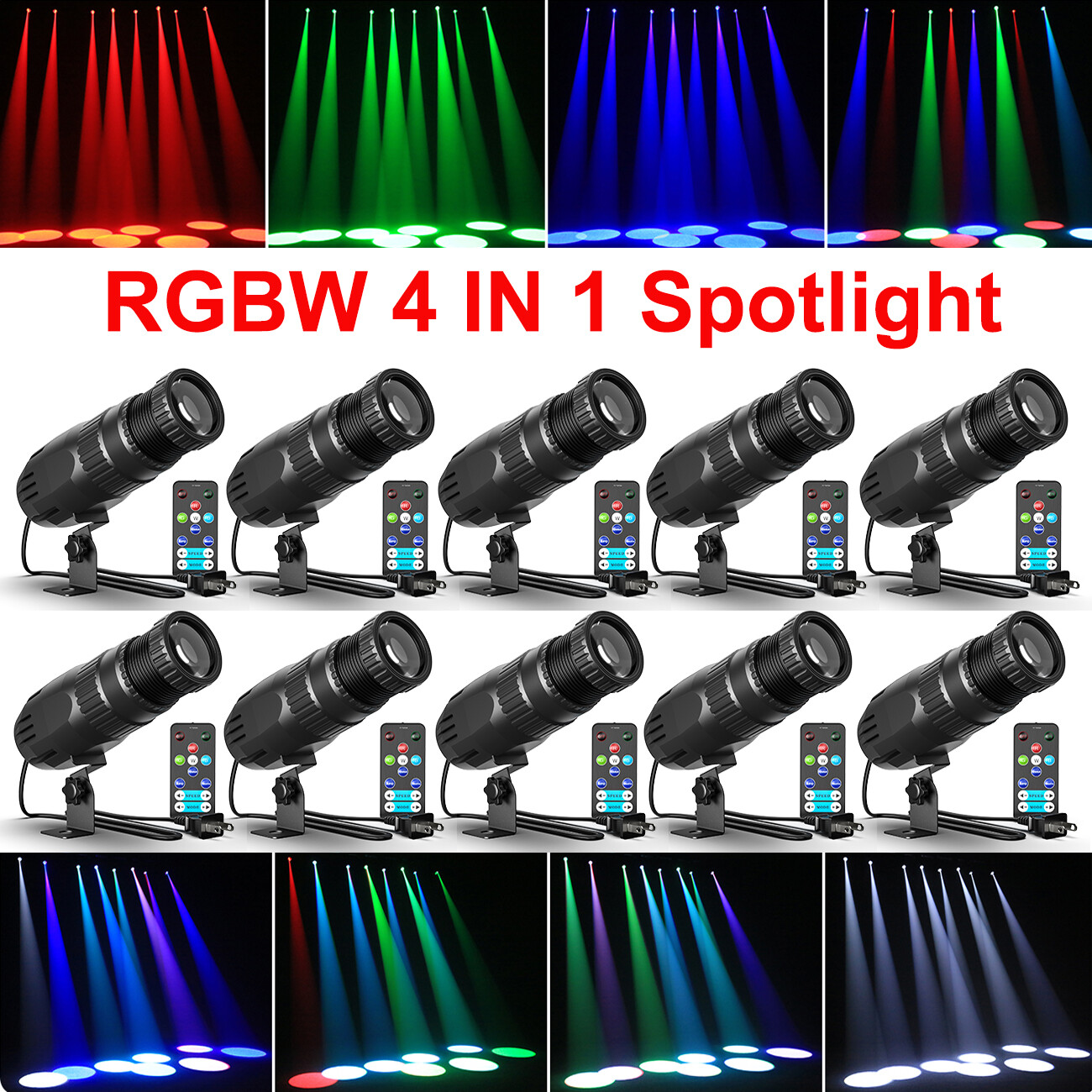 10PCS HOLDLAMP RGBW Spotlight Pinspot Light Stage Lighting DJ Lights W/Remote