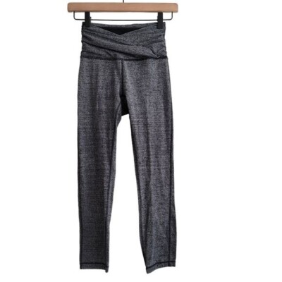 Lululemon 4 Still Mind Crop Leggings High Rise Interlink Ice Grey Black W6AWIS