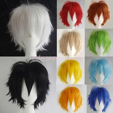 UNISEX Women Men Straight Short Hair Wig Cosplay Party Anime Full Wigs 20 Colors