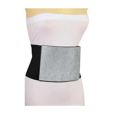 Black Rhinestone Infinity Elastic Corset Waist Statement Belt Yalice Balck Rhinestone Dress Belts for Women Elastic Waist  main image 2