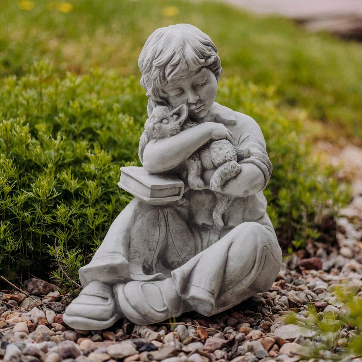 Terracotta-Krieger Statue Aus Steinguss, 61 Cm Hoch, 17 Kg, Frostsicher Für Den Garten, Grau