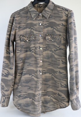 Khaki Camouflage Shirt Blouse Fitted Women's UK EU34