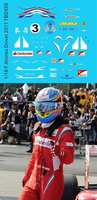 1/18 Aufkleber für Aufkleber F1 Figur Treiber + Helm Fernando Alonso 2011 TBD558