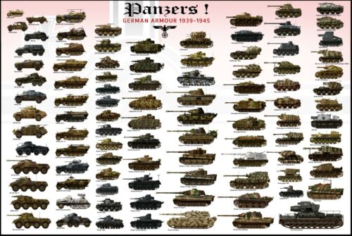 Póster de tanques alemanes Wehrmacht vehículos blindados Panzer 1939-1945 de la Segunda Guerra Mundial - Imagen 1 de 1