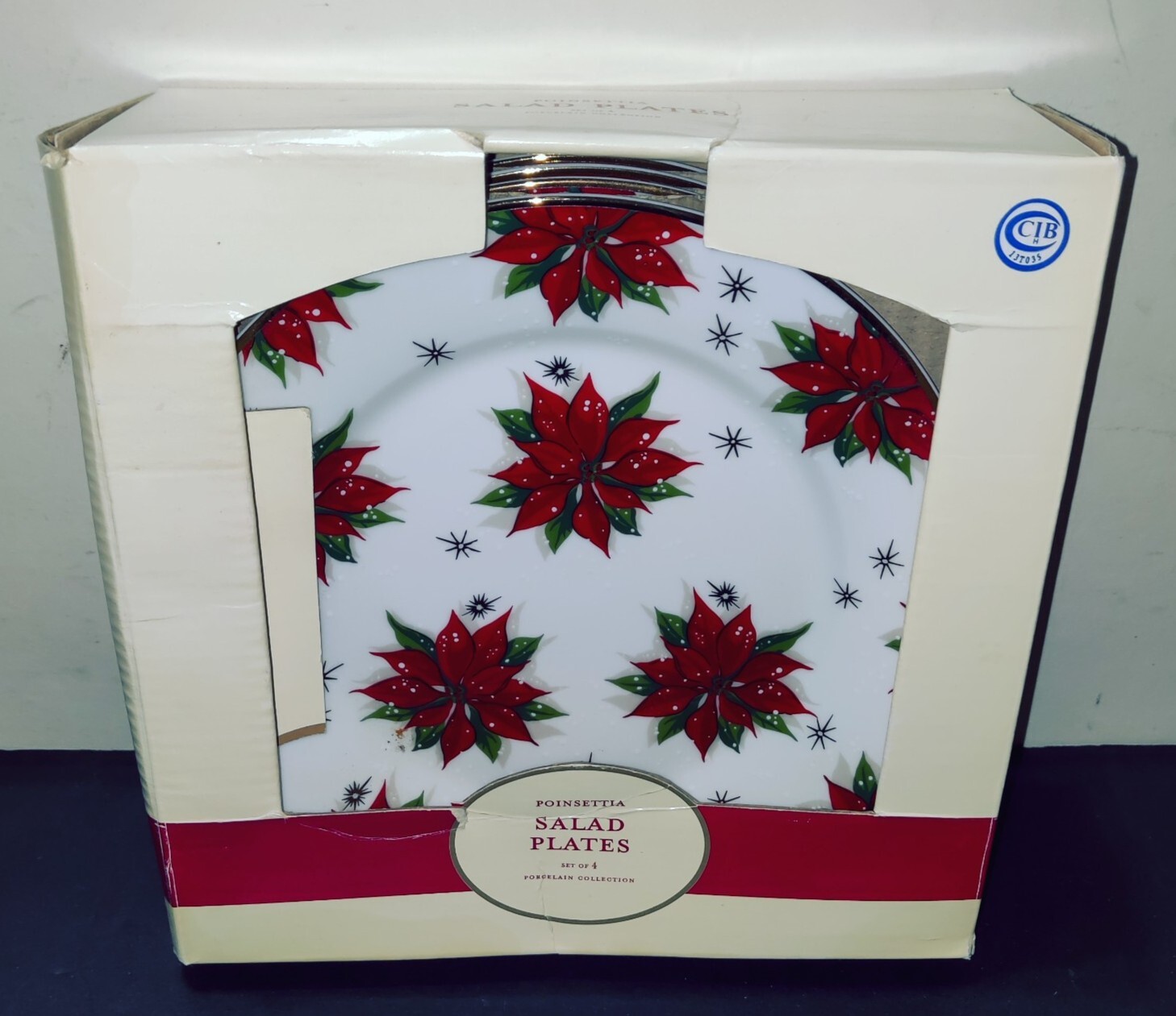 4 Poinsettia Porcelain Salad Plates with 24K Gold Rim, Target Christmas