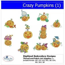 Embroidery Design Set -Crazy Pumpkins(1) - 10 Designs - 9 Formats - USB Stick