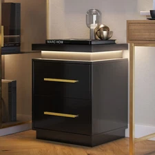1/ 2 PCs End Table, Nightstand with RF Remote-Controlled LED Lights, Drawers