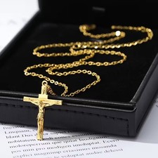 18K Gold-Plated Jesus Christ Cross Necklace Chain Crucifix Pendant