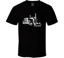 Peterbilt 389 Side View With Model Name Dark Color Trucker Black T Shirt