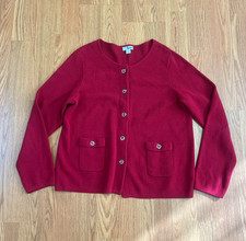 Vintage Y2K Red Knit Cardigan Sweater Gold Tone Toggle Closures XL holiday xmax