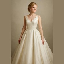 Oleg Cassini Collection Wedding Dress Womens 12 Ball Gown Satin Lace Beaded