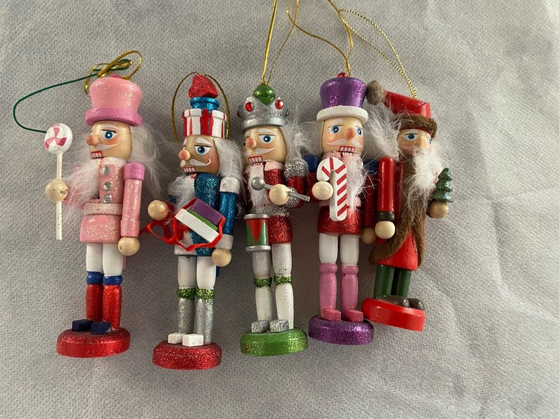 Nutcracker Ornaments Lot 5 Wooden Santa Figures 5 Inch Christmas Wood