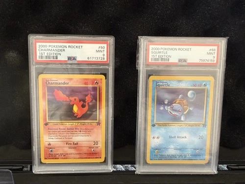 2000 Pokemon Rocket 1st Edition Charmander and Squirtle PSA 9