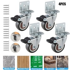 4 Heavy Duty Castors with 2 Locking Brakes & All Hardware for DIY Furniture Move