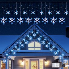 Christmas Snowflake Lights - 13ft 192LED Snowflake Icicle Lights with 16 Drops,