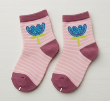NEW 2 Pack Girls Novelty Socks Size 5-6.5 Flowers, Pink Stripes