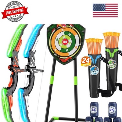 2 Pack Bow and Arrow for Kids, LED Light Up Archery Set with 24 Suction Cup A...