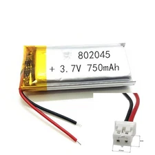 2pcs 3.7V 750mAh 802045 Li-Polymer Li Battery JST-PH 2pin 2.0 For MP3