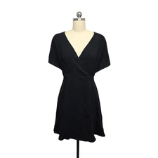 Madewell Dress Womens 6 Black V Neck Wrap Front Flutter Sleeve Fit & Flare Mini
