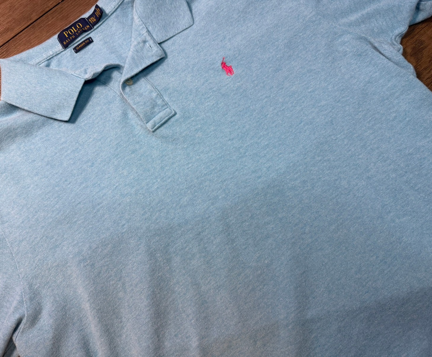 Polo Ralph Lauren camicia manica corta uomo 2XL vestibilità classica blu chiaro rosso pony