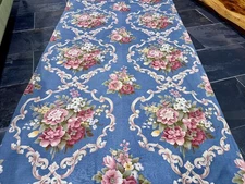 Rococo Hollywood Regency ROSES on Sky Barkcloth Era Vintage Fabric Drape Curtain