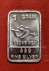 Fine Silver Double-Heart I Love You Art Bar! 1 Gram Pure. .999 Silver!