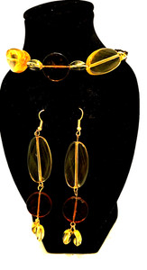 8"1/2 Bracelet yellow beads with brown circle bead 2'' Earring Set w/ Gold Clasp