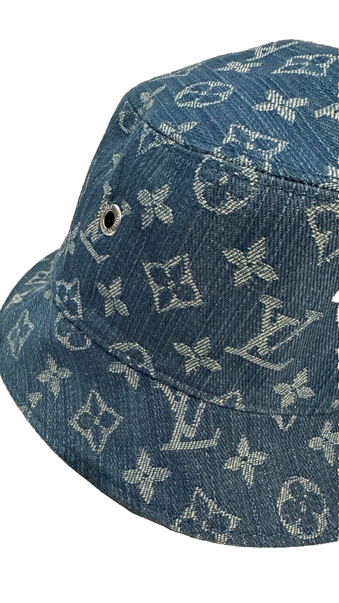 $350 LOUIS VUITTON Unisex Cotton Denim LV Monogram Bucket Hat