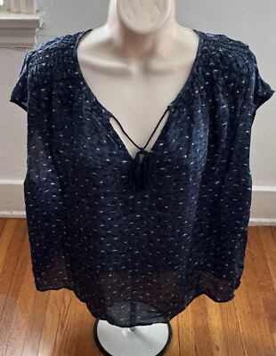 Beacon Navy Red Abstract Print Sleeveless Blouse Vneck Size 2X